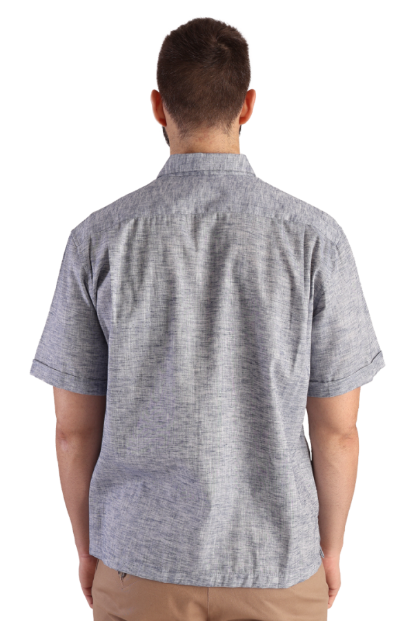Camisa Tipo Guayabera Azul Marino Manga Corta Look Lino Para Caballero